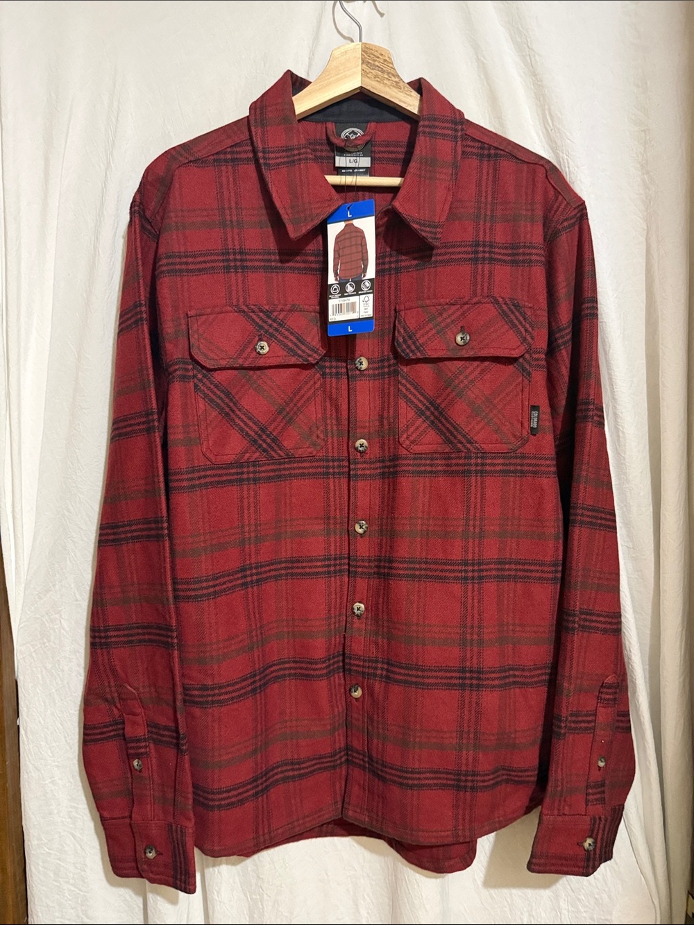 Red Plaid Flannel Shirt Jacket - L